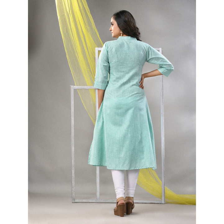 CHARUKRITI Mint Green Solid Cotton A-Line Kurta