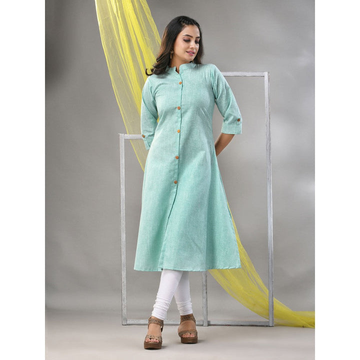 CHARUKRITI Mint Green Solid Cotton A-Line Kurta