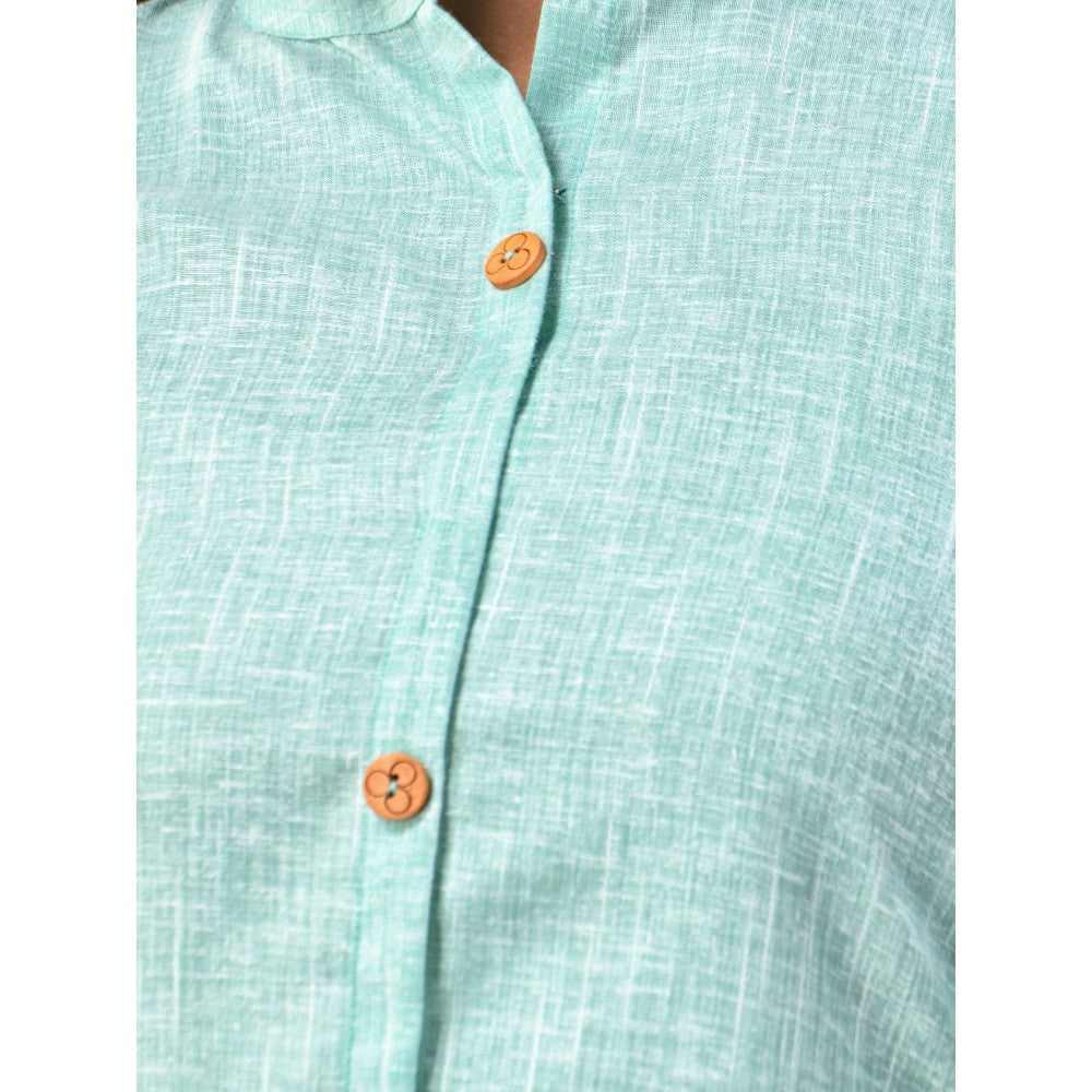 CHARUKRITI Mint Green Solid Cotton A-Line Kurta