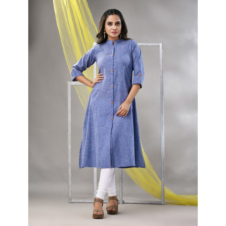 CHARUKRITI Blue Solid Cotton A-Line Kurta