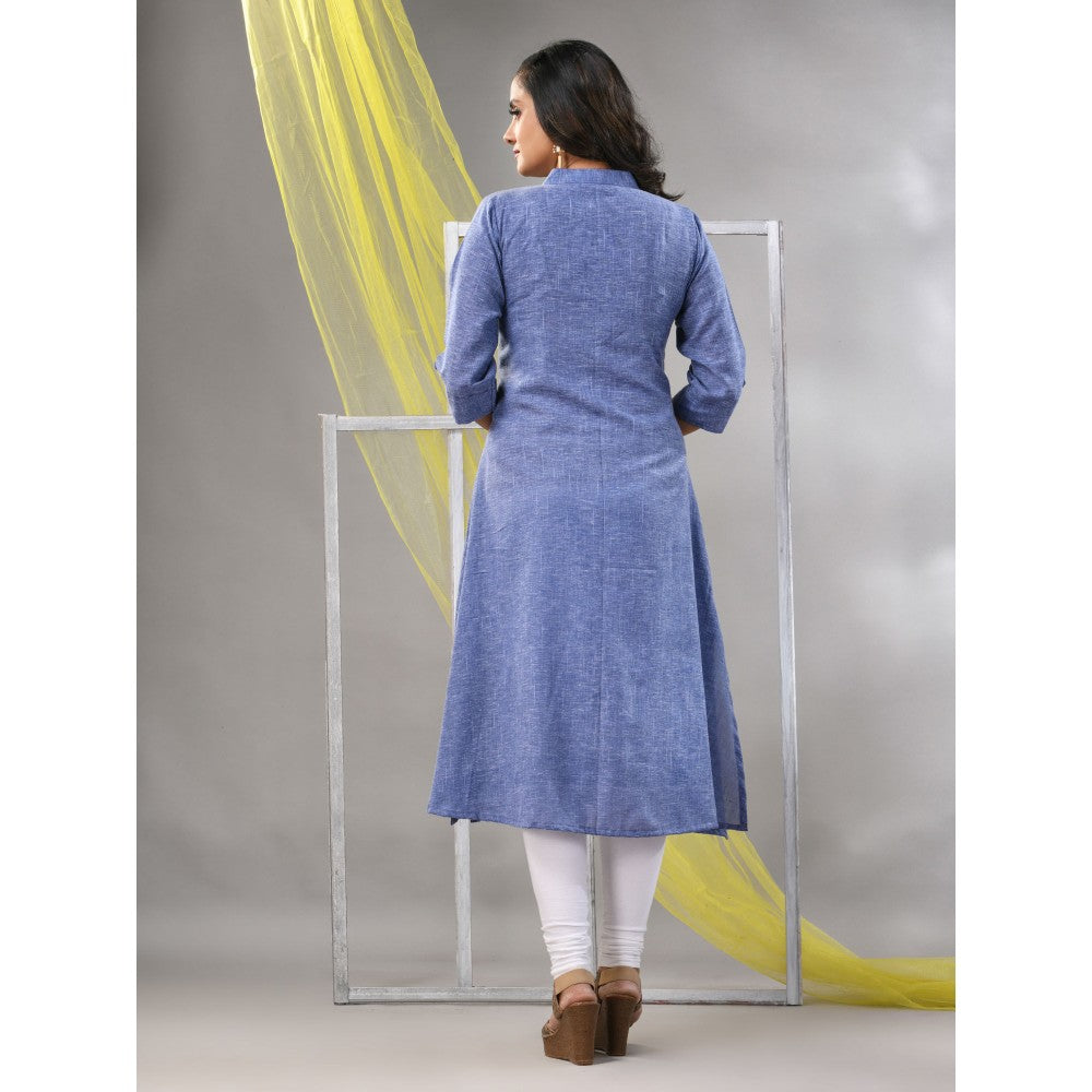 CHARUKRITI Blue Solid Cotton A-Line Kurta