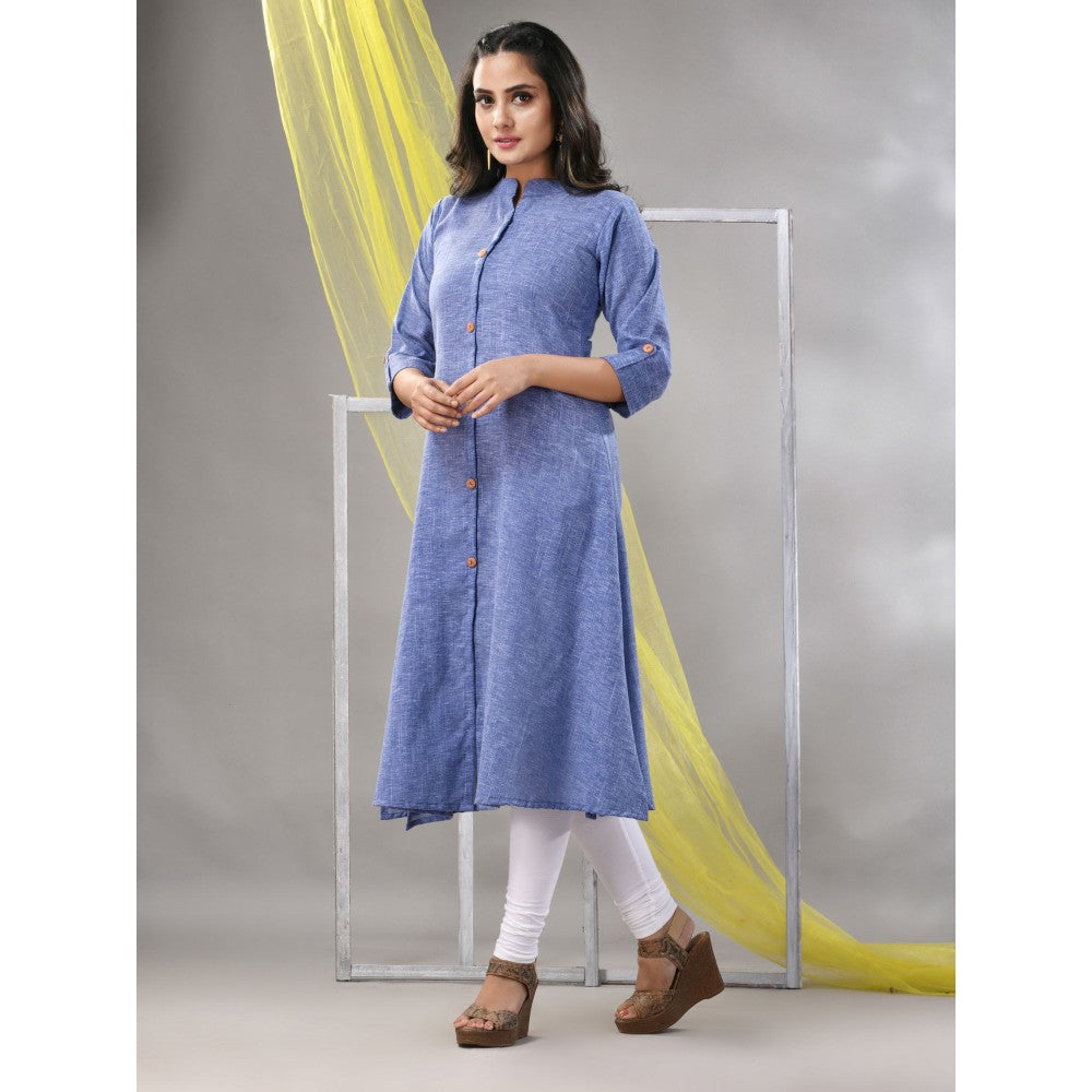 CHARUKRITI Blue Solid Cotton A-Line Kurta