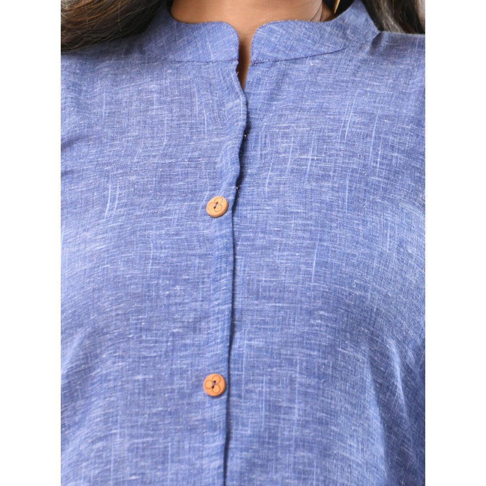 CHARUKRITI Blue Solid Cotton A-Line Kurta