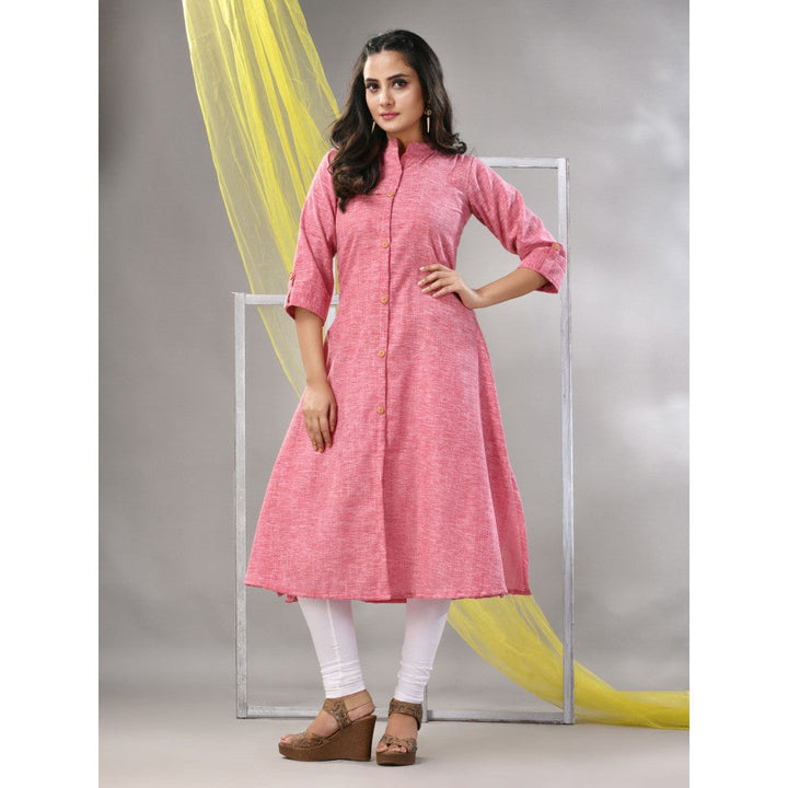 CHARUKRITI Pink Solid Cotton A-Line Kurta