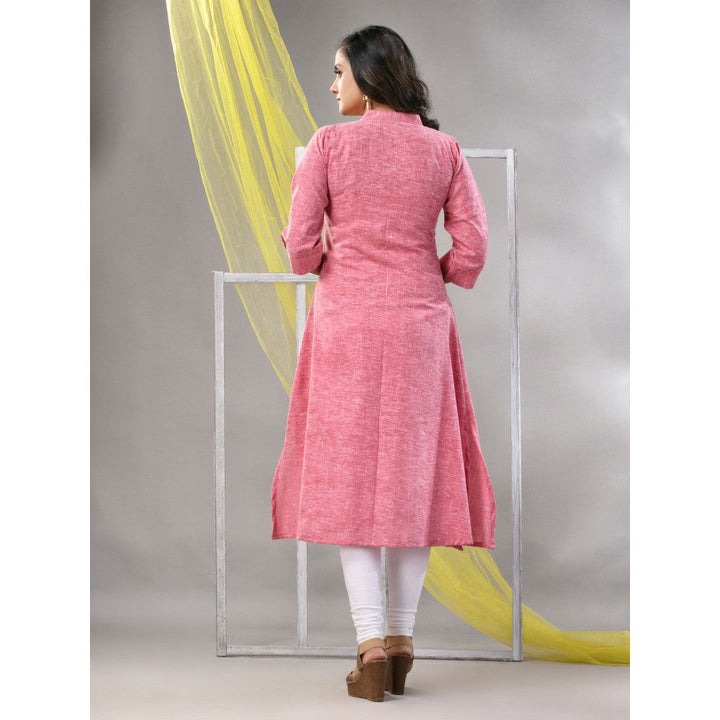 CHARUKRITI Pink Solid Cotton A-Line Kurta