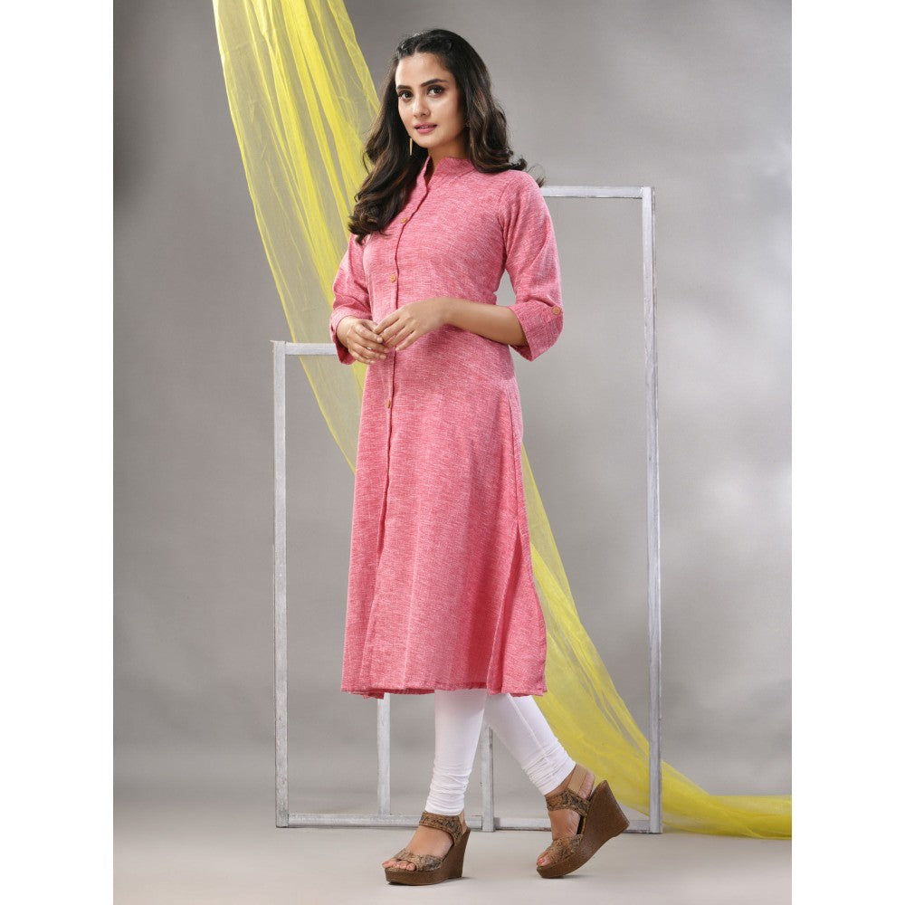 CHARUKRITI Pink Solid Cotton A-Line Kurta