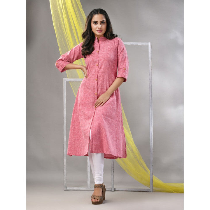 CHARUKRITI Pink Solid Cotton A-Line Kurta