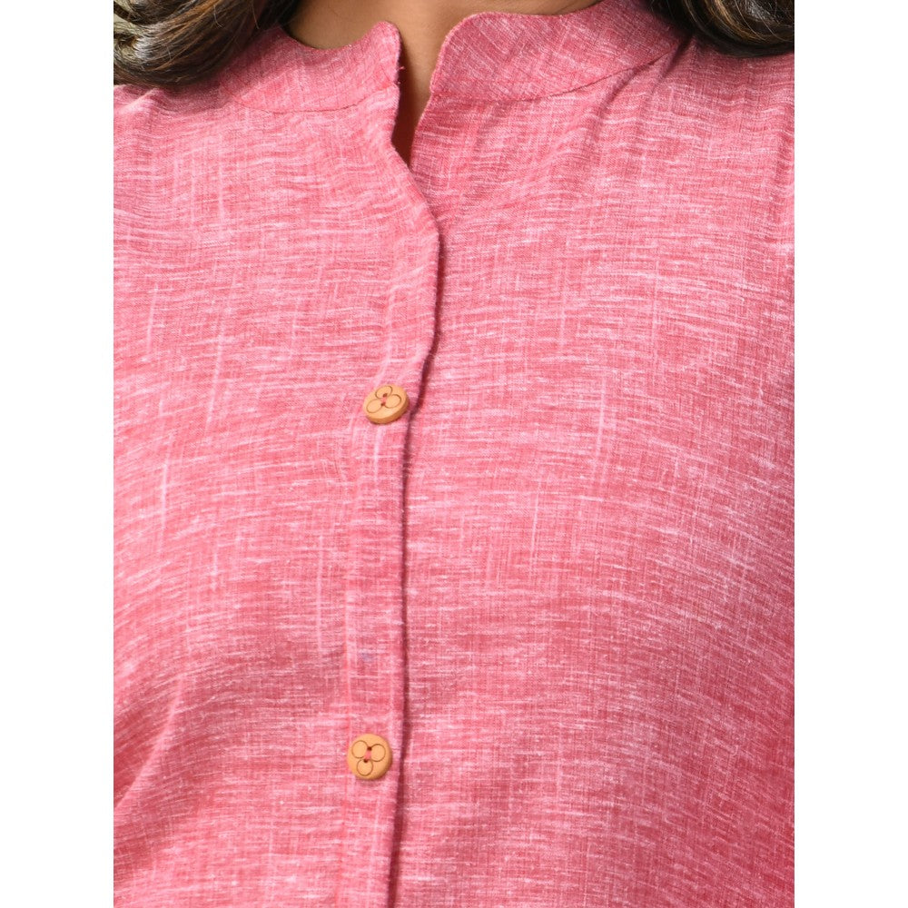 CHARUKRITI Pink Solid Cotton A-Line Kurta