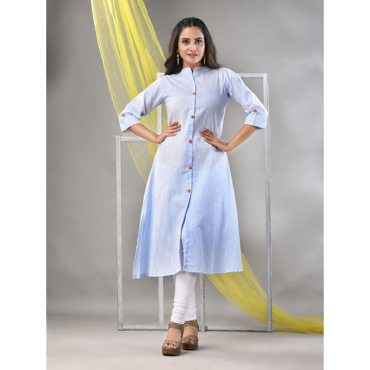 CHARUKRITI Baby Blue Solid Cotton A-Line Kurta