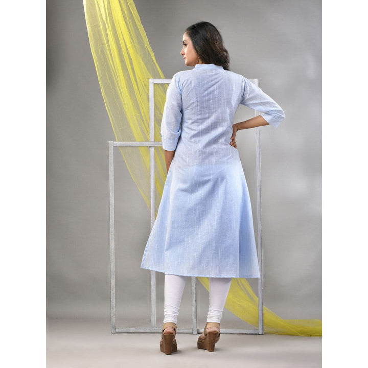 CHARUKRITI Baby Blue Solid Cotton A-Line Kurta