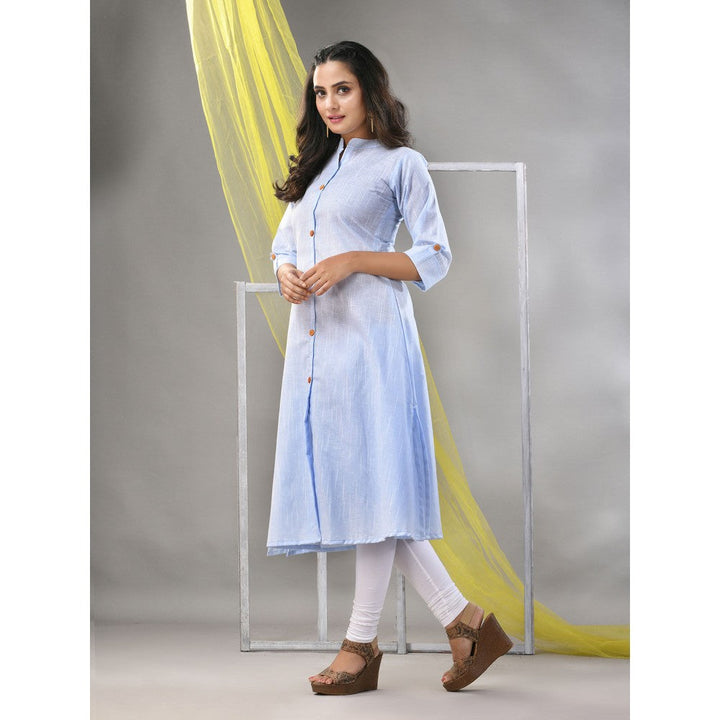 CHARUKRITI Baby Blue Solid Cotton A-Line Kurta