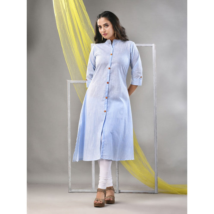 CHARUKRITI Baby Blue Solid Cotton A-Line Kurta