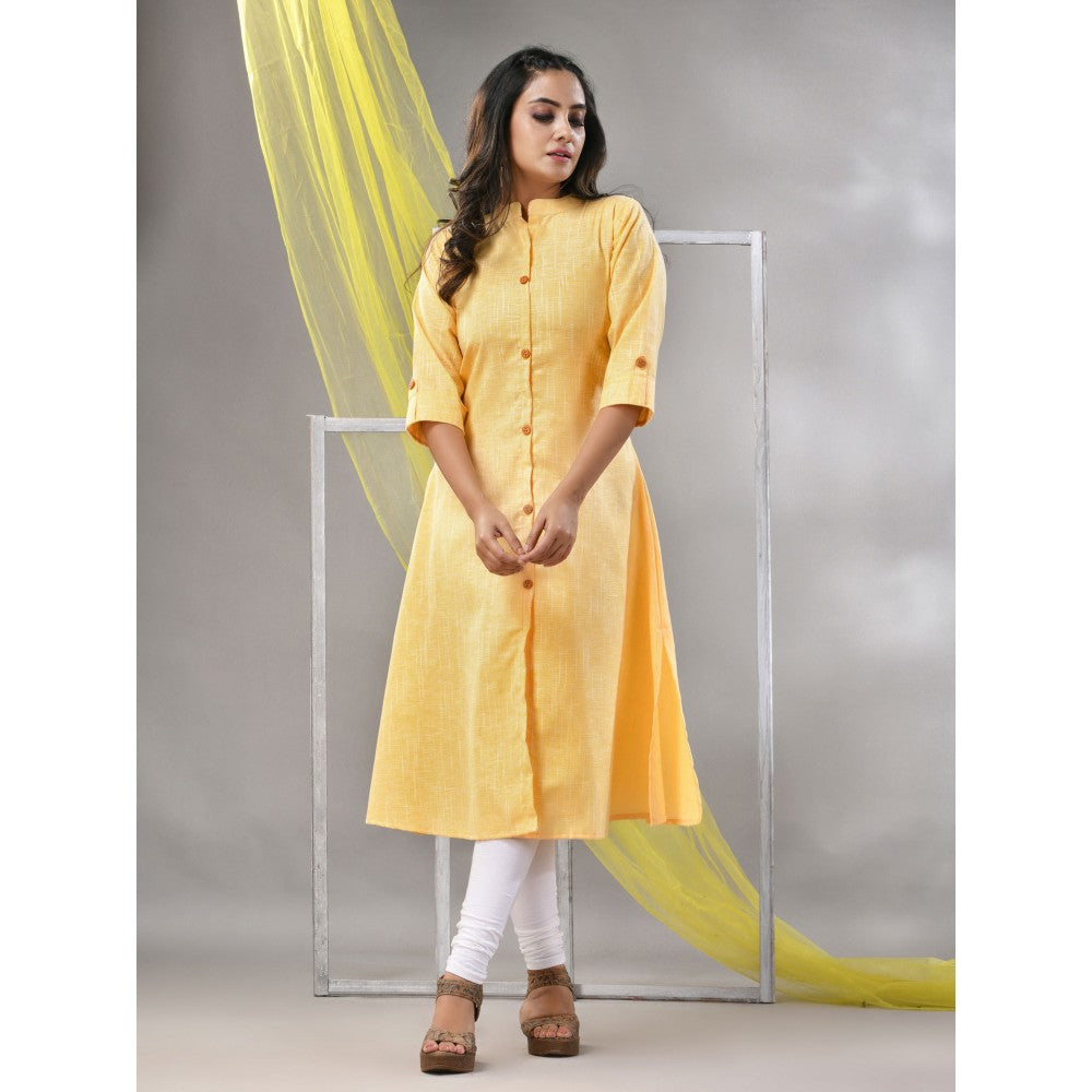 CHARUKRITI Orange Solid Cotton A-Line Kurta