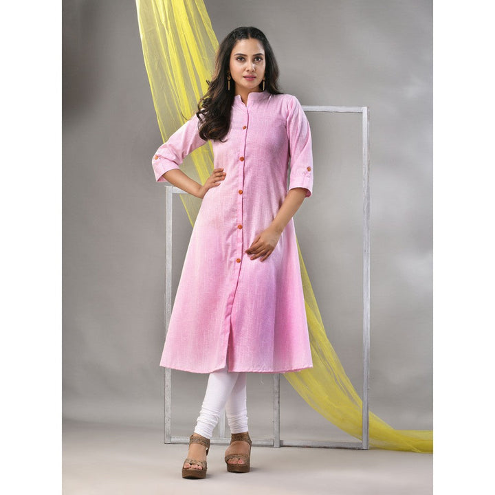 CHARUKRITI Baby Pink Solid Cotton A-Line Kurta