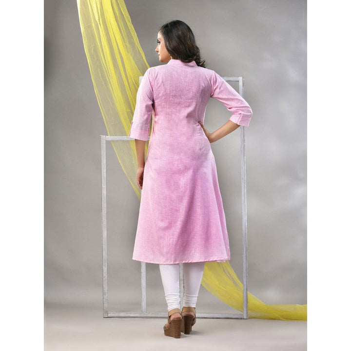 CHARUKRITI Baby Pink Solid Cotton A-Line Kurta