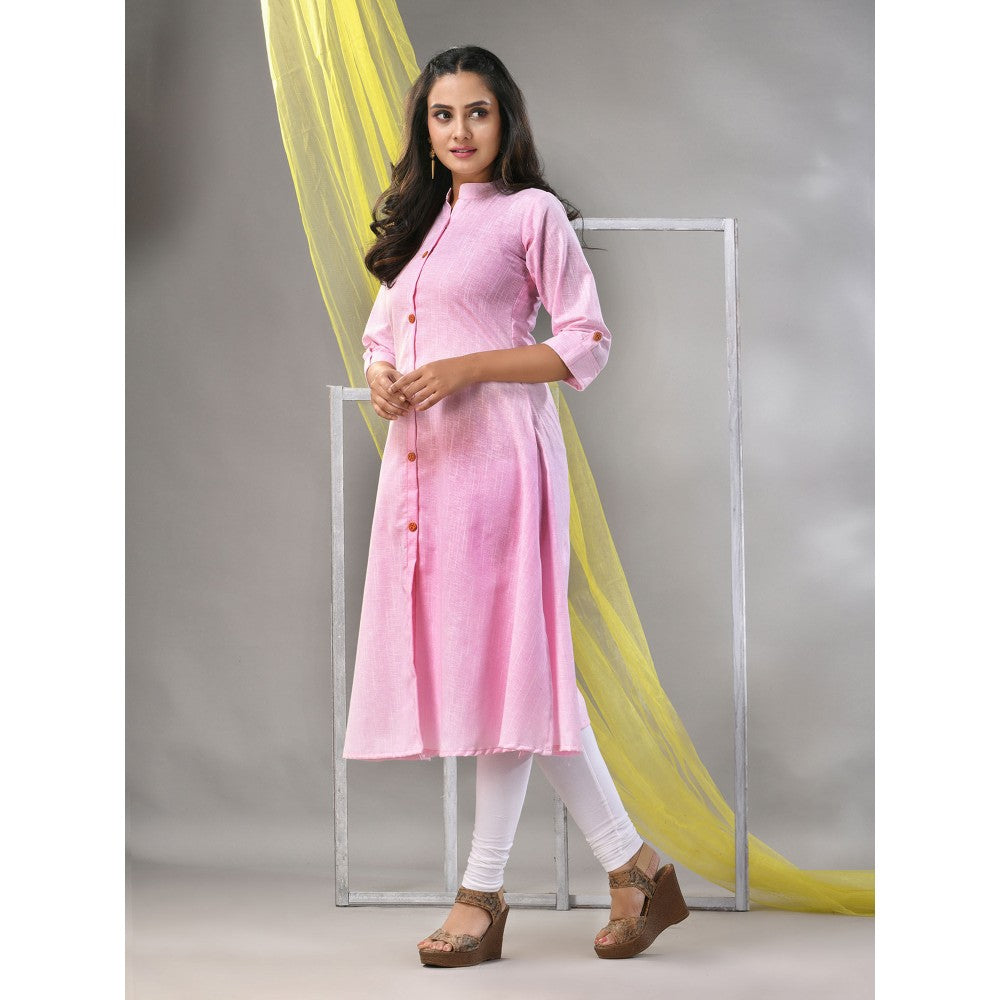 CHARUKRITI Baby Pink Solid Cotton A-Line Kurta