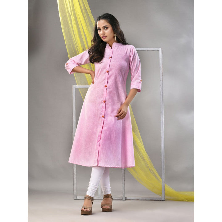 CHARUKRITI Baby Pink Solid Cotton A-Line Kurta