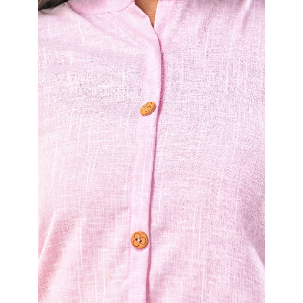 CHARUKRITI Baby Pink Solid Cotton A-Line Kurta