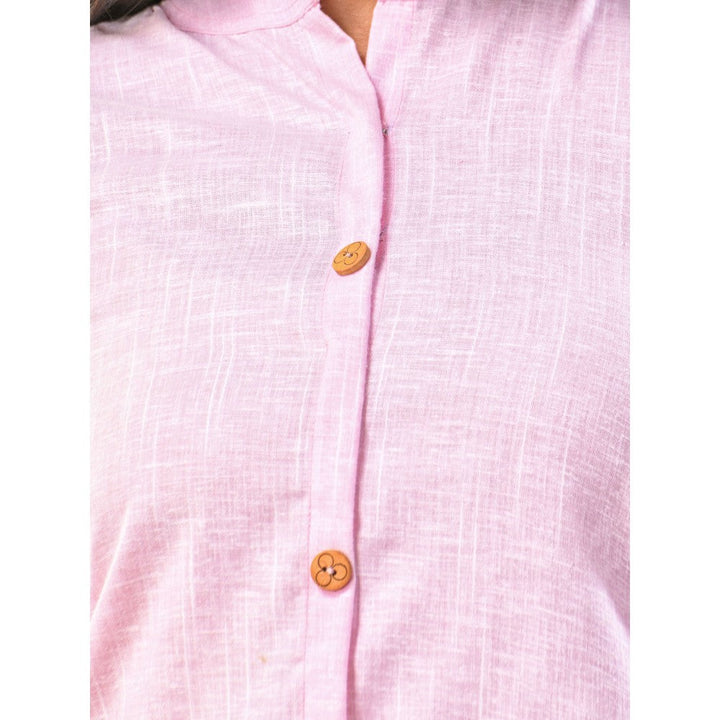 CHARUKRITI Baby Pink Solid Cotton A-Line Kurta