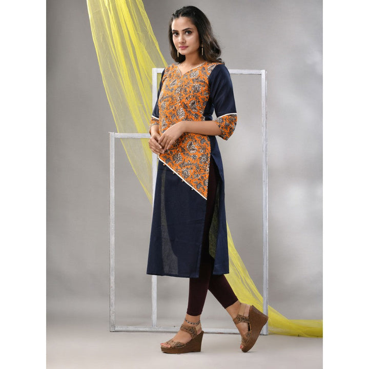 CHARUKRITI Black Cotton Ajrak Printed Straight Kurta