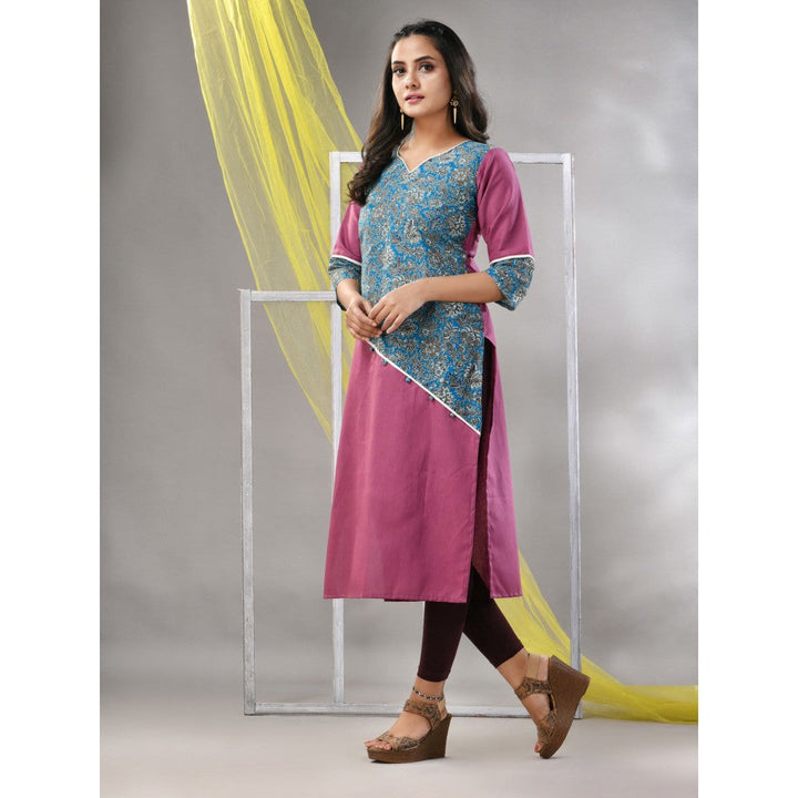 CHARUKRITI Mauve Cotton Ajrak Printed Straight Kurta