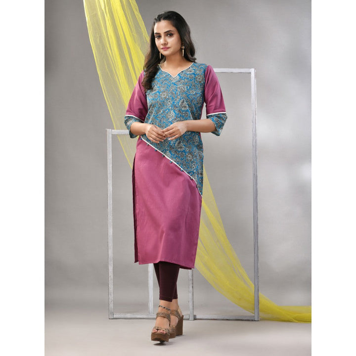 CHARUKRITI Mauve Cotton Ajrak Printed Straight Kurta