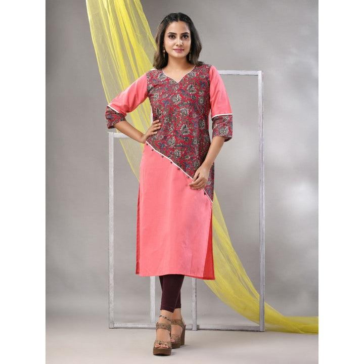 CHARUKRITI Peach Cotton Ajrak Printed Straight Kurta