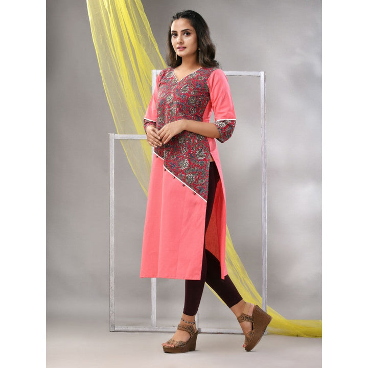 CHARUKRITI Peach Cotton Ajrak Printed Straight Kurta