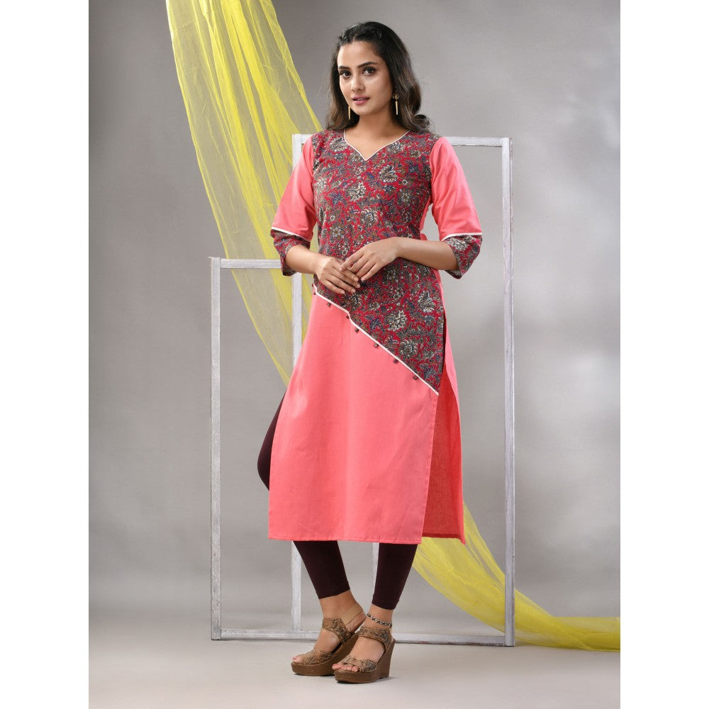 CHARUKRITI Peach Cotton Ajrak Printed Straight Kurta