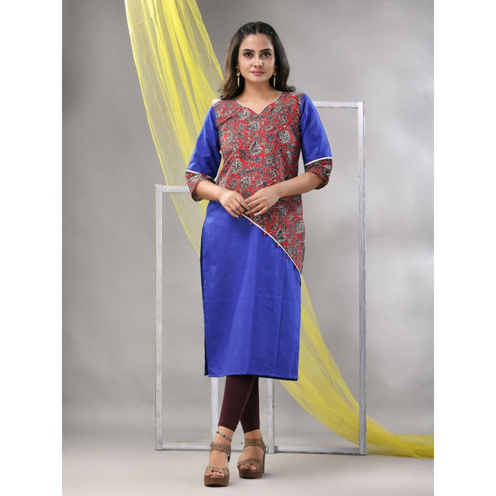 CHARUKRITI Blue Cotton Ajrak Printed Straight Kurta