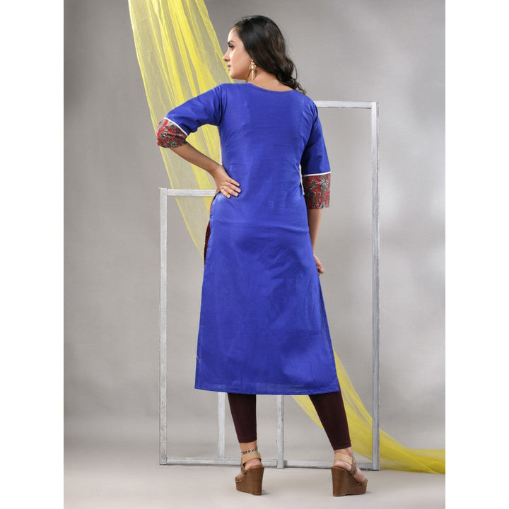 CHARUKRITI Blue Cotton Ajrak Printed Straight Kurta