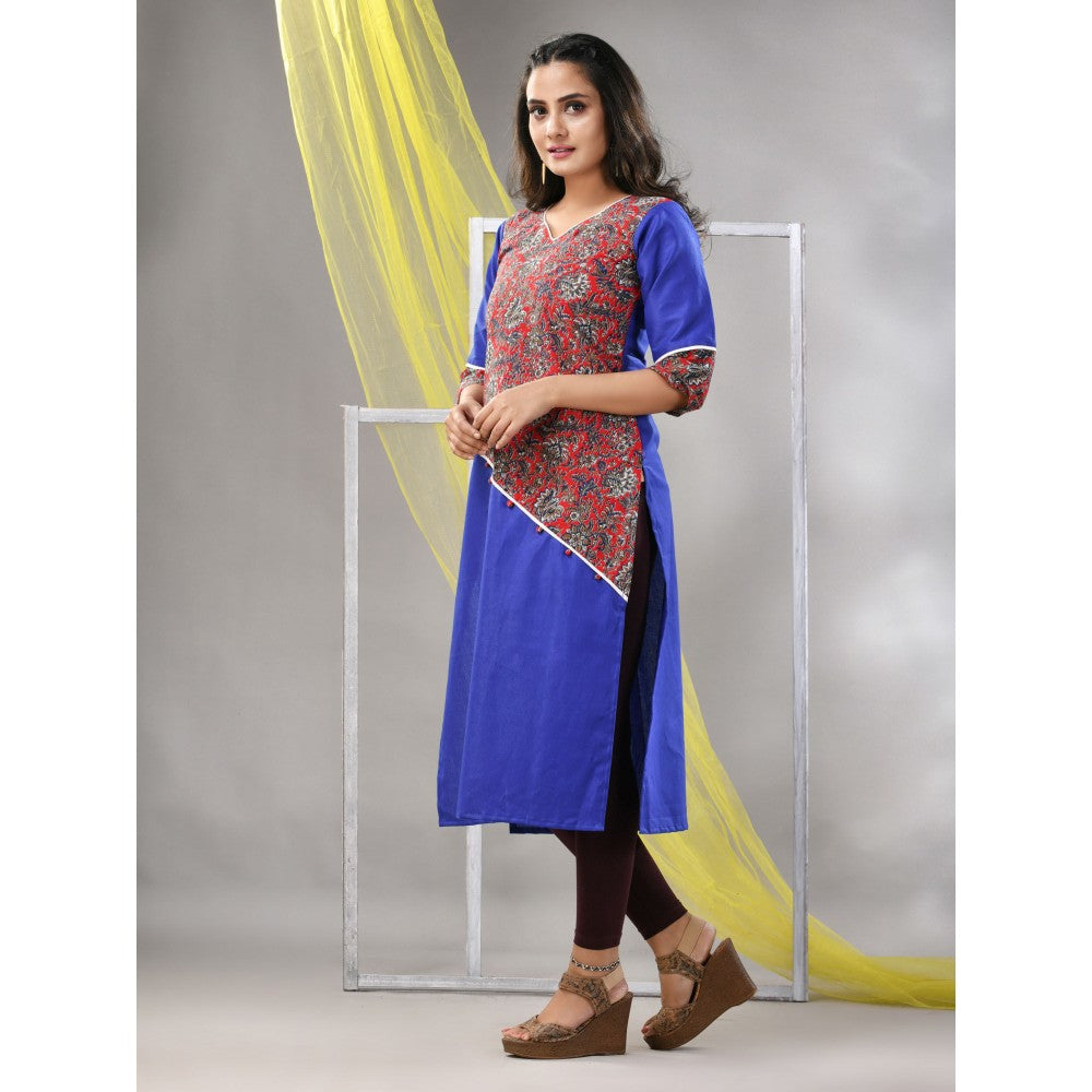 CHARUKRITI Blue Cotton Ajrak Printed Straight Kurta