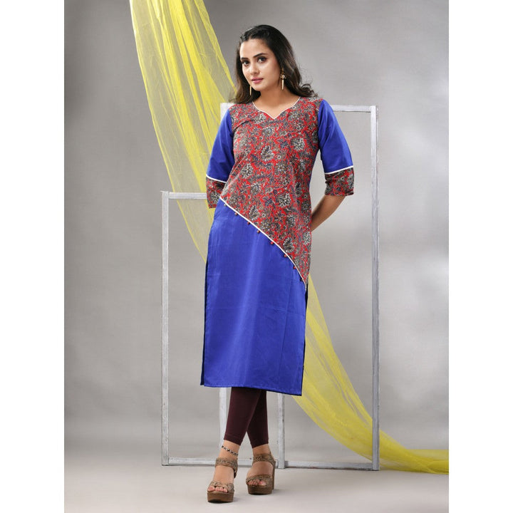 CHARUKRITI Blue Cotton Ajrak Printed Straight Kurta