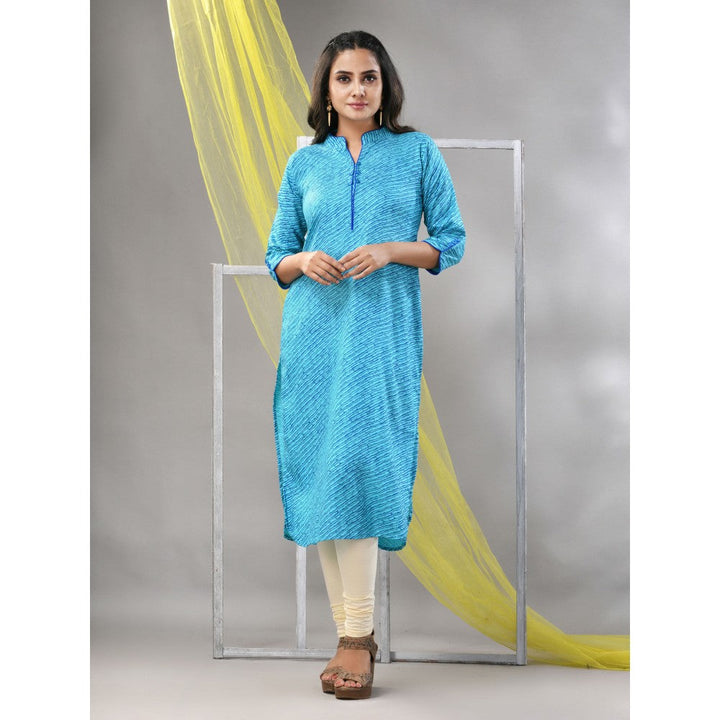 CHARUKRITI Sky Blue Rayon Leheriya Printed Straight Kurta