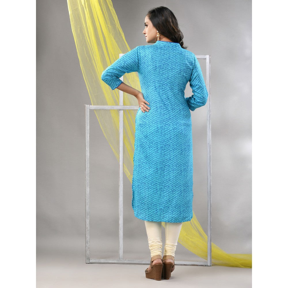 CHARUKRITI Sky Blue Rayon Leheriya Printed Straight Kurta