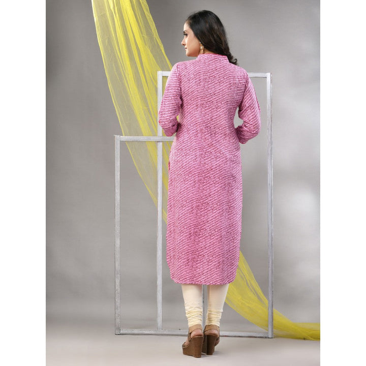 CHARUKRITI Pink Rayon Leheriya Printed Straight Kurta