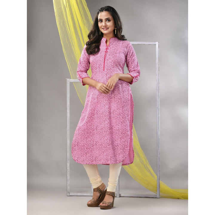 CHARUKRITI Pink Rayon Leheriya Printed Straight Kurta