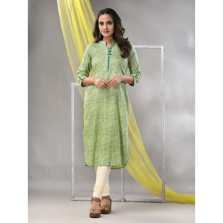 CHARUKRITI Green Rayon Leheriya Printed Straight Kurta