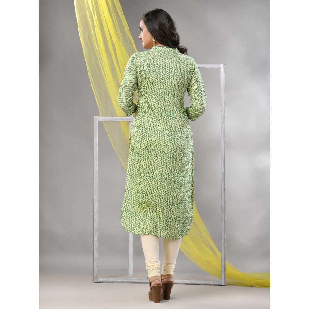 CHARUKRITI Green Rayon Leheriya Printed Straight Kurta