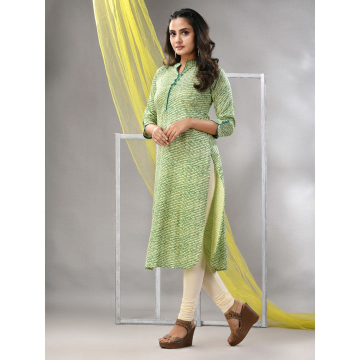 CHARUKRITI Green Rayon Leheriya Printed Straight Kurta