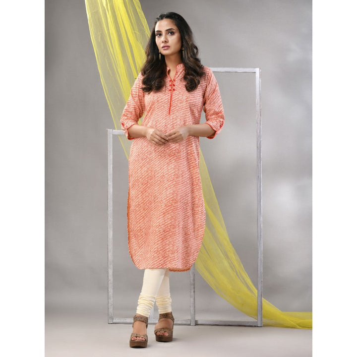 CHARUKRITI Orange Rayon Leheriya Printed Straight Kurta