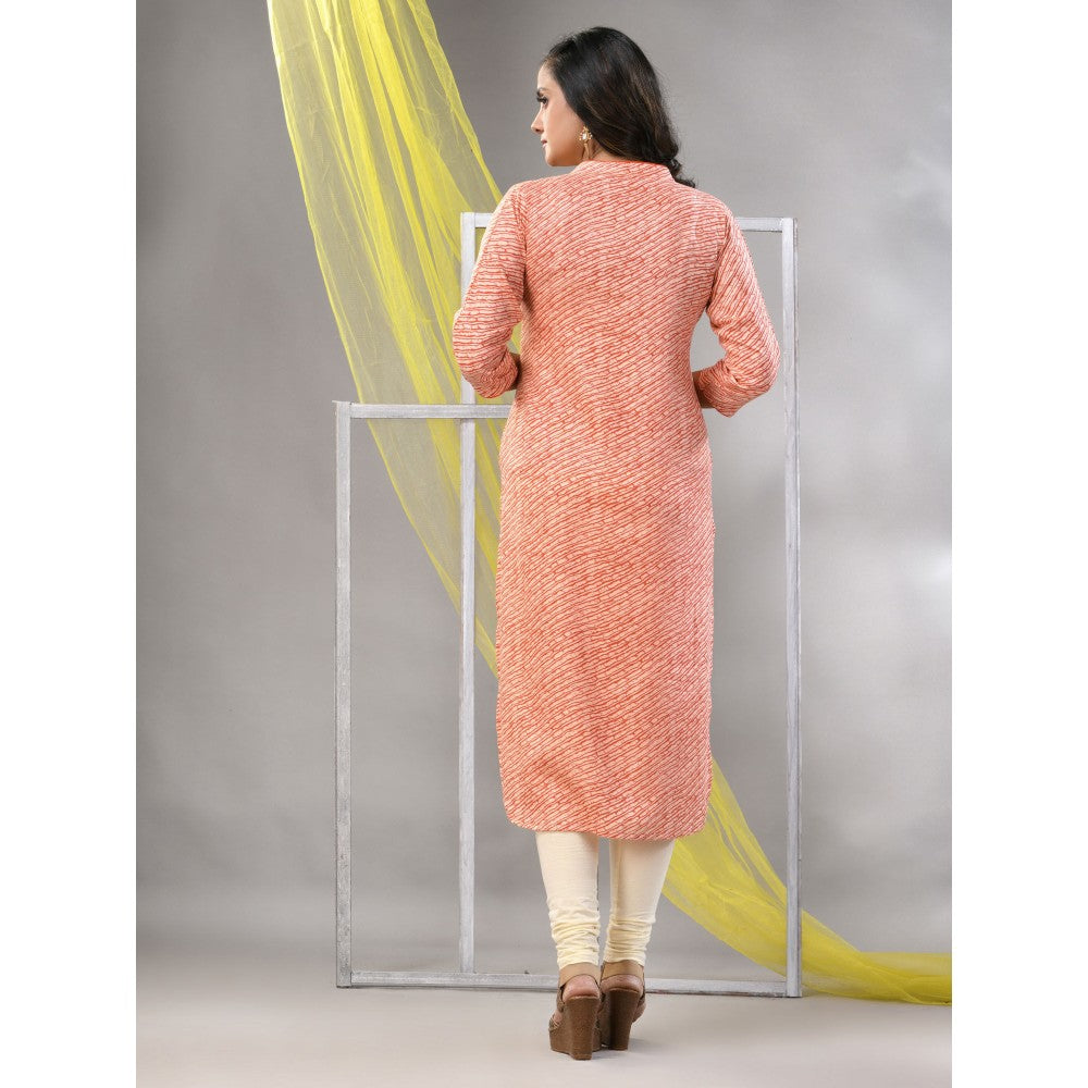 CHARUKRITI Orange Rayon Leheriya Printed Straight Kurta