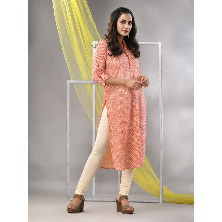 CHARUKRITI Orange Rayon Leheriya Printed Straight Kurta