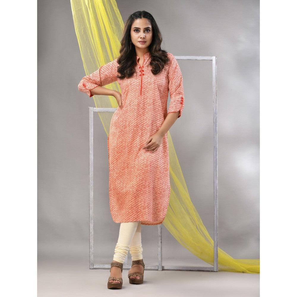 CHARUKRITI Orange Rayon Leheriya Printed Straight Kurta