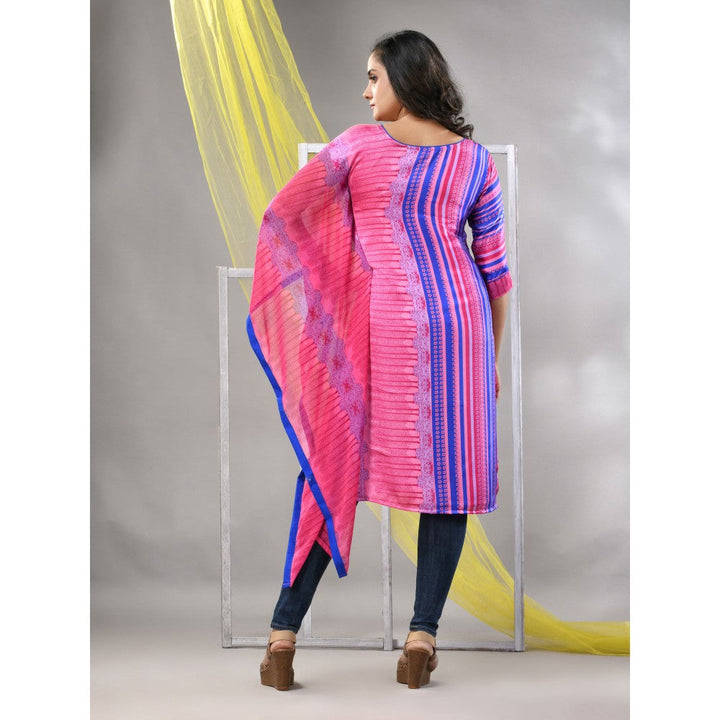 CHARUKRITI Pink Printed Satin Asymmetrical Straight Kurta