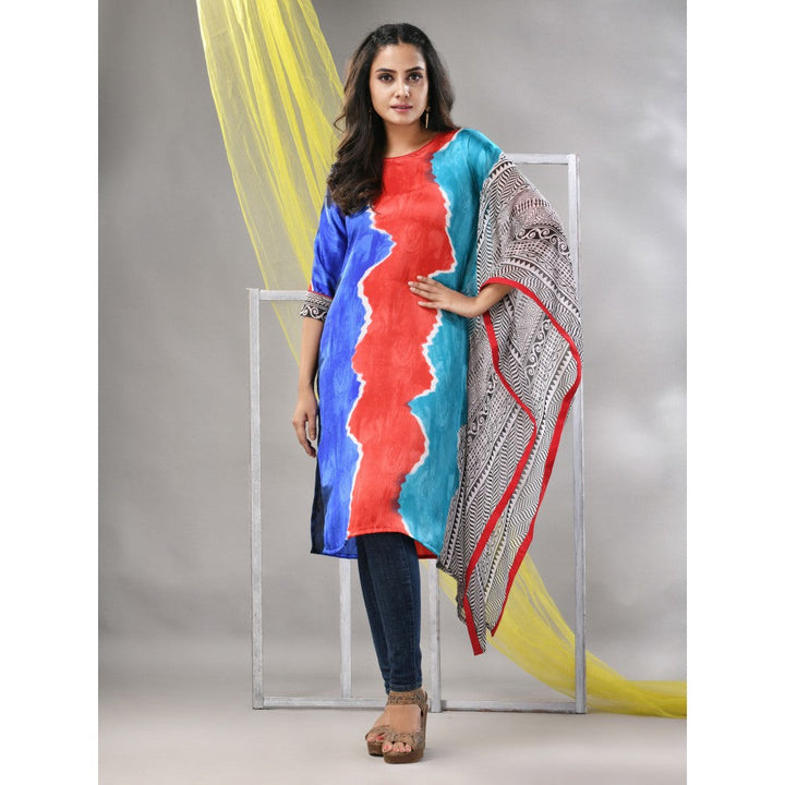 CHARUKRITI Multicolor Printed Satin Asymmetrical Straight Kurta