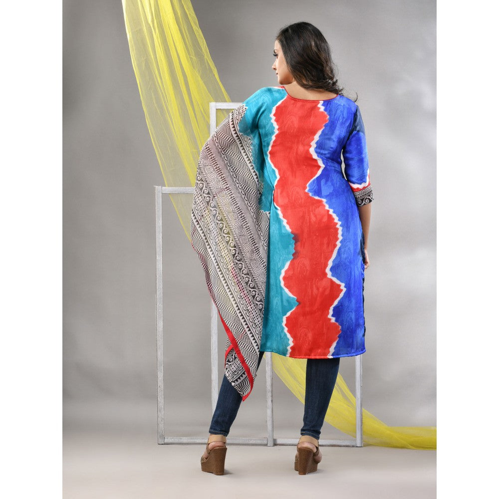 CHARUKRITI Multicolor Printed Satin Asymmetrical Straight Kurta