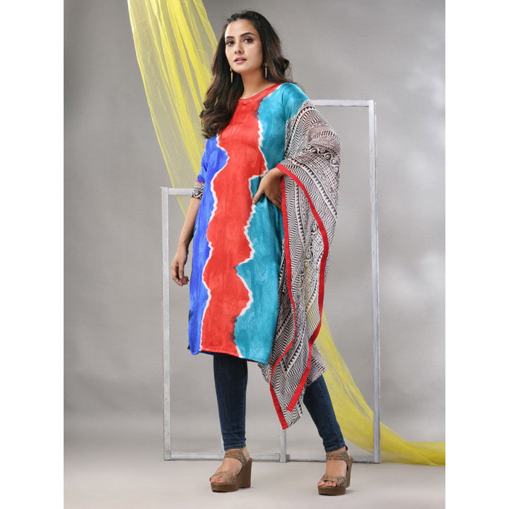 CHARUKRITI Multicolor Printed Satin Asymmetrical Straight Kurta