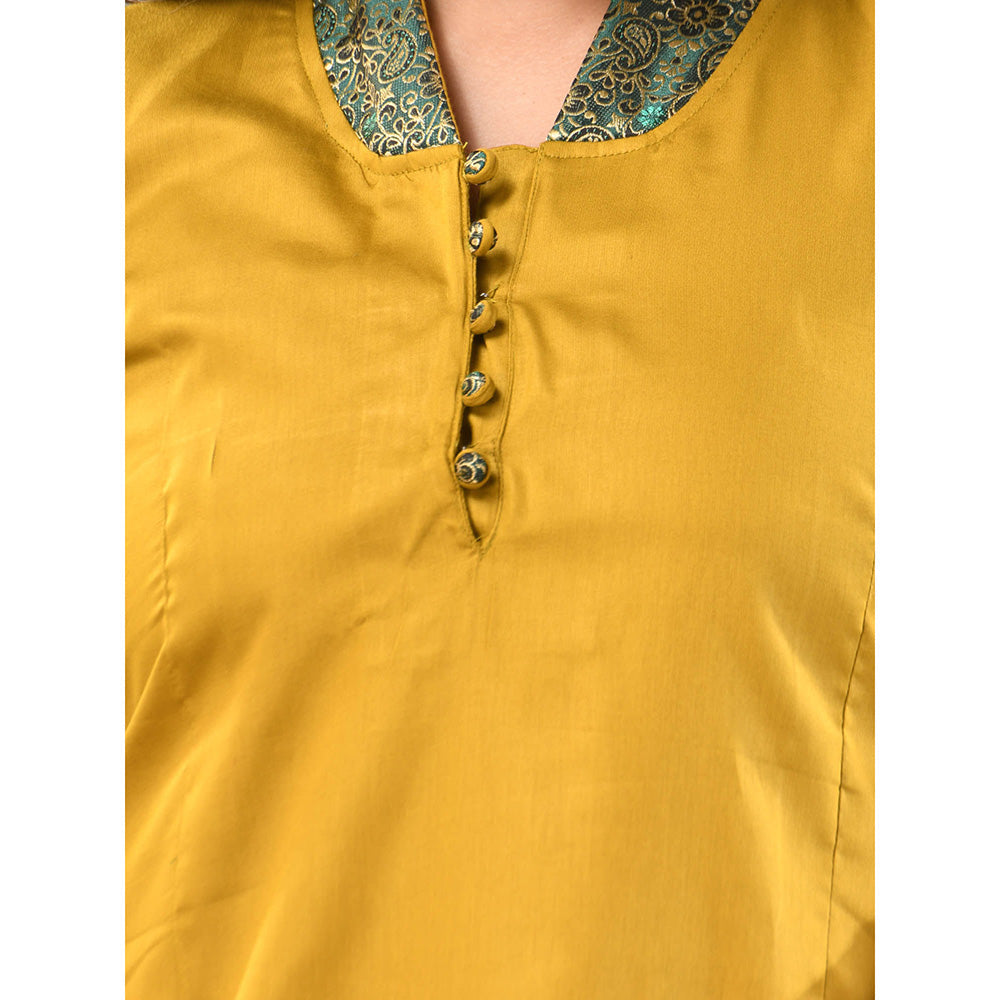 CHARUKRITI Mustard Satin Solid Straight Kurta with Pant (Set of 2)