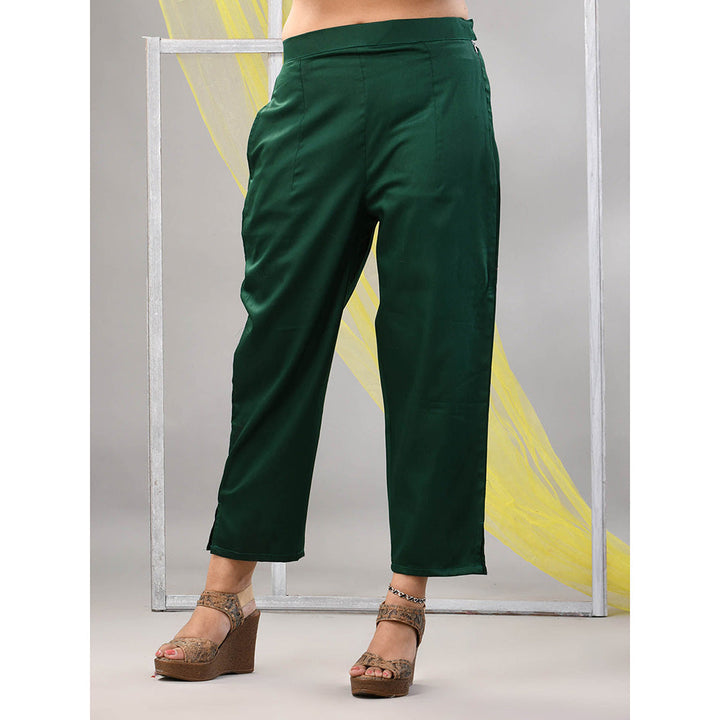 CHARUKRITI Green Satin Solid Straight Kurta with Pant (Set of 2)